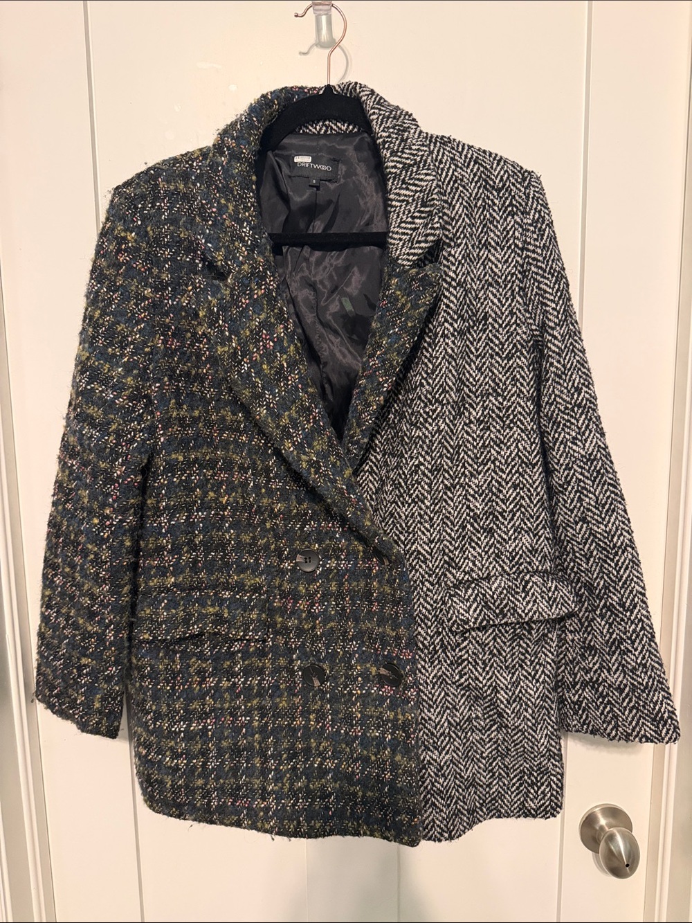 Driftwood Mixed-Pattern Split Pattern Wool Blend Tweed and Herringbone Coat